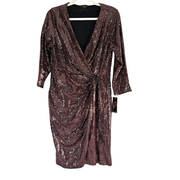 JM Studio Dresses & Skirts - JM Studio Womens Dress Wrap Style Rose Bronze Sparkle Size 12 NWT